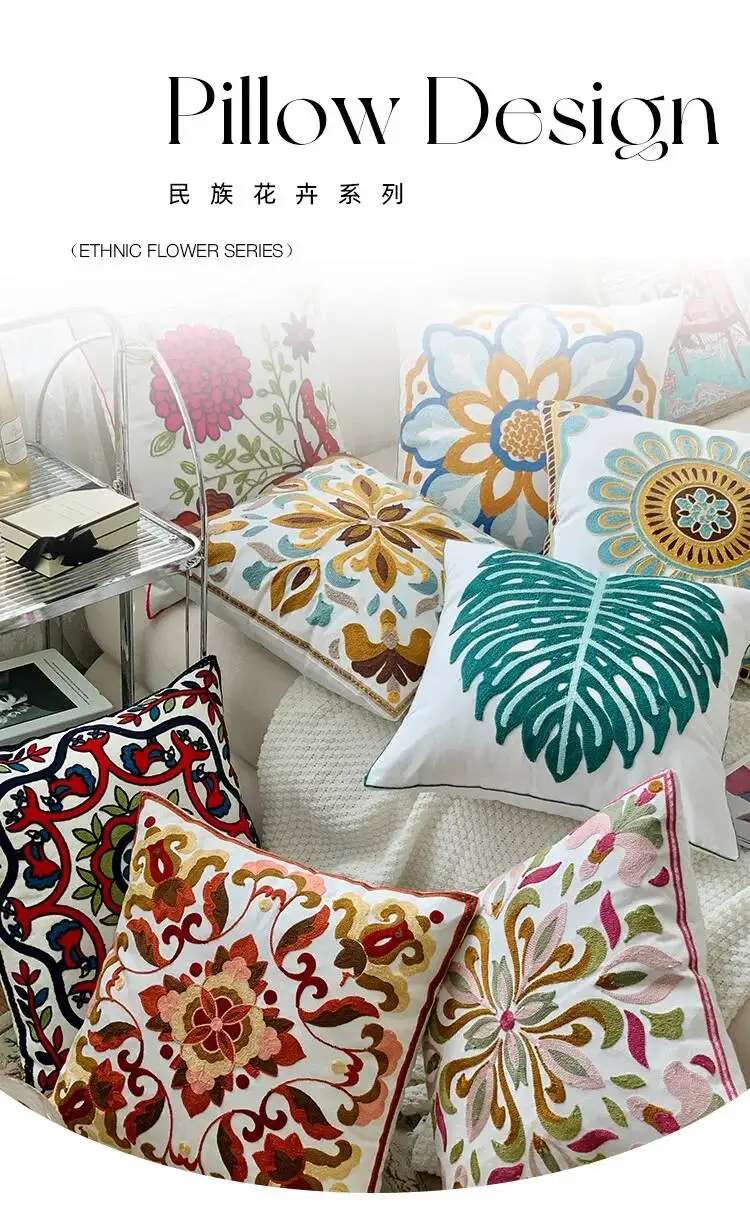Ethnischer Stil, floral bestickter Kissenbezug, niedliches Design, Boho, Frühling, Sommer, dekorative Kissenbezüge für Sofa, Bett, Dekoration – Detail 1