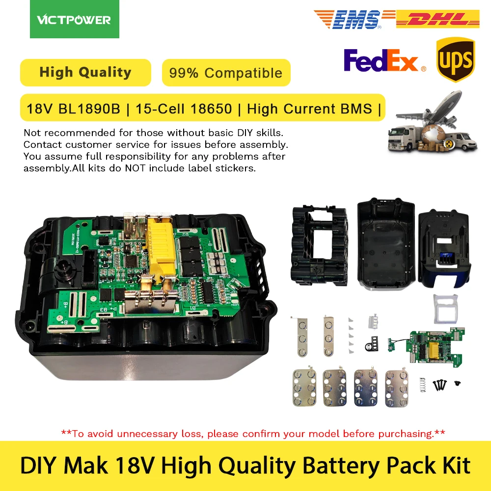 交換用バッテリーパックキット-マキタ-18v-bl1890b-90ah-15セル-18650-高電流-bms-充電メモリモジュール付き