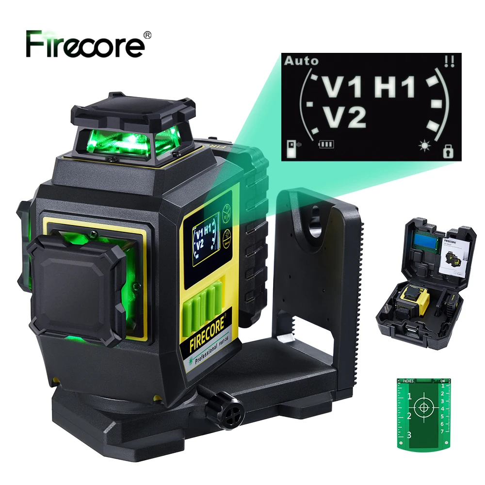 FIRECORE F95T-3G 12 Ligne 3D Vert Laser Niveau 360 6700mAh Eddie ion Batterie Auto-dropping Nivel láser Intégré L-Magnétique invite ket