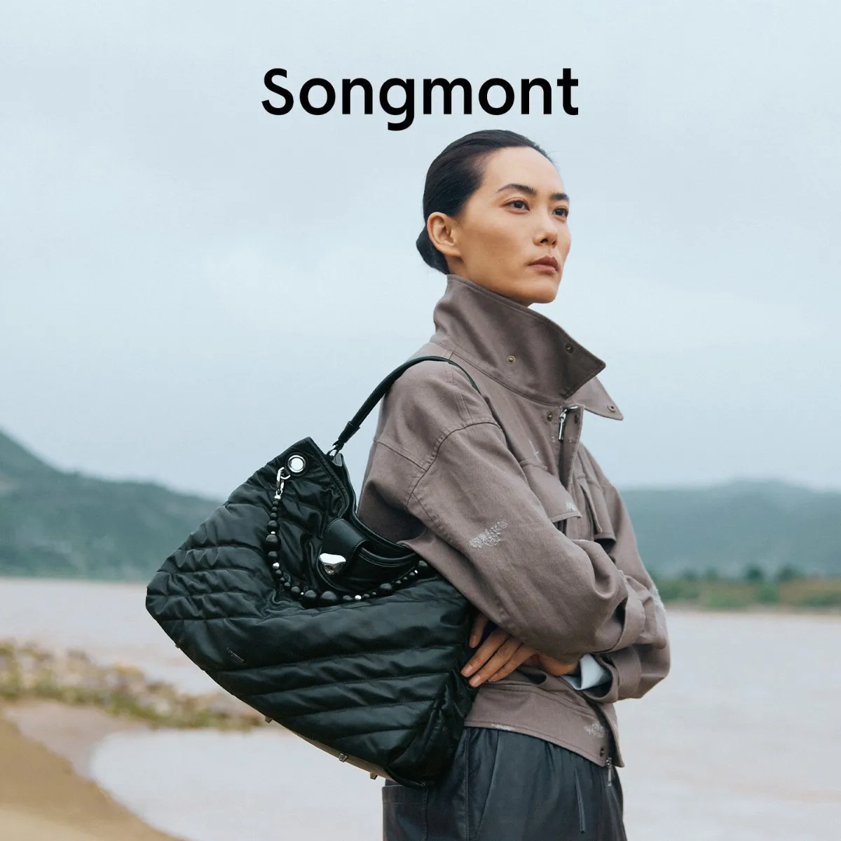 

Сумка Songmont Tote Bag, сумка через плечо из зернистой кожи с ремешком-цепочкой, большая вместимость для пригородных поездок