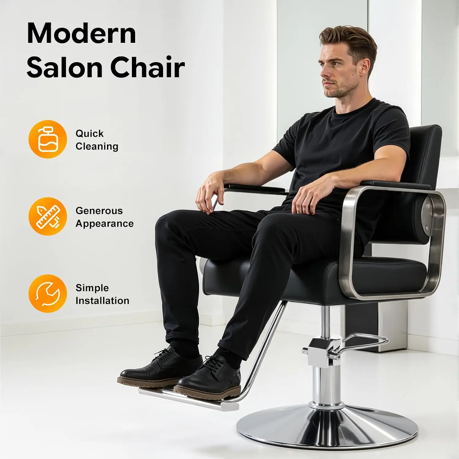 Salon Barber Chair for Hair Stylist, Hydraulic Reclining Styling Chair, Heavy Duty Tattoo Shampoo Equipment, Customized - view 4