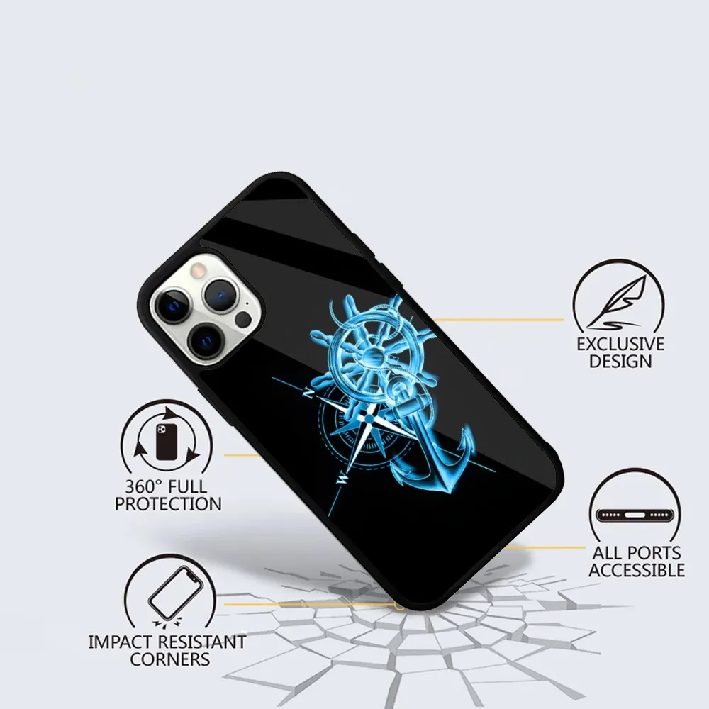 Anchor Compass Nautical Sailor Phone Case For iPhone 16,15,14,13,12,11,Plus,Pro,Max Mini Magsafe Magnetic Wireless Charging