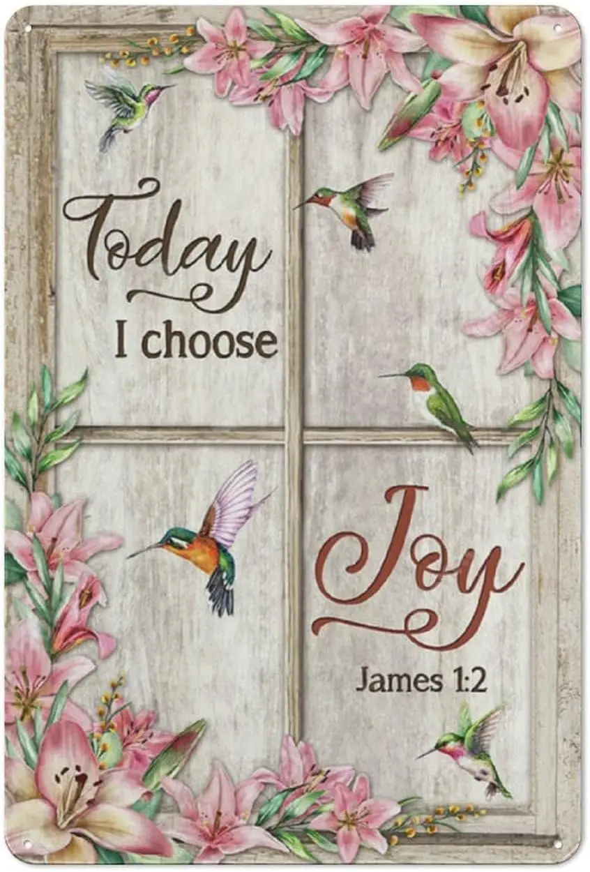 Rustic Metal Tin Sign Today I Choose Joy, Hummingbird Poster, Window Decor Novelty Country Home Decor for Living Room,Kitchen,Fa