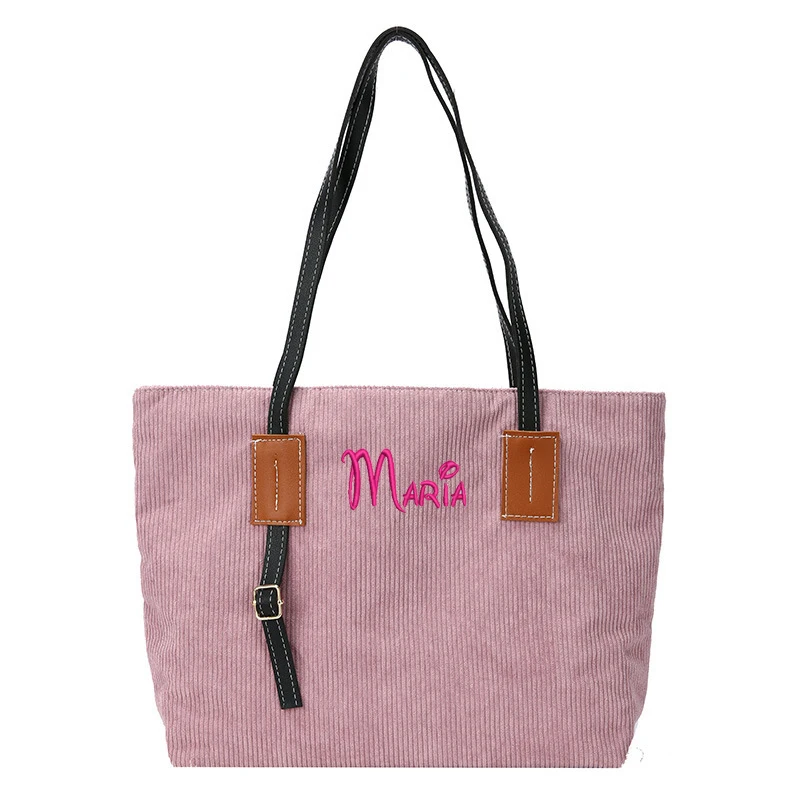 Bolso de compras con nombre personalizado para mujer, bolsos de hombro grandes de pana, bolso de compras con bordado personalizado, bolso cruzado