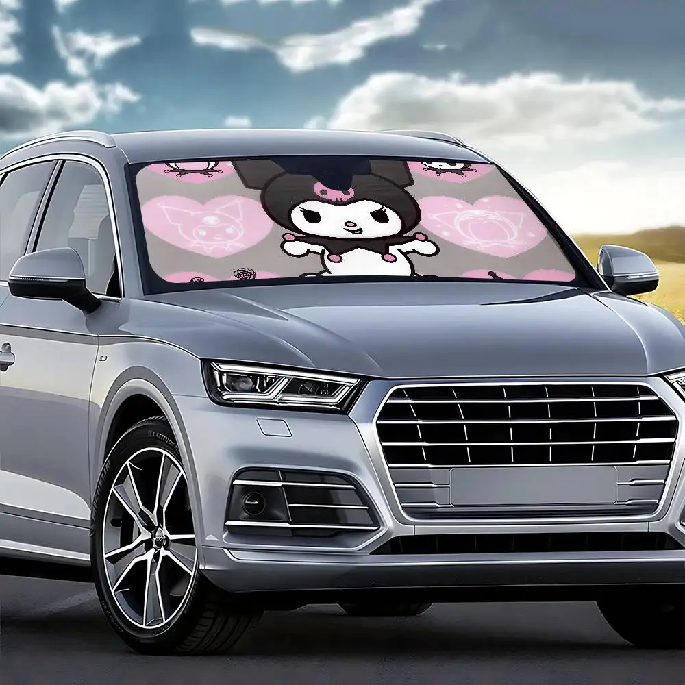 Kawaii K-Kuromi سيارة ظلة سيارة ظلة الزجاج الأمامي غطاء الظل سيارة ظلة الأشعة فوق البنفسجية سيارة الشمس قناع حامي #4