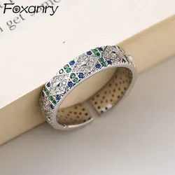 FOXANRY Silver Color Wedding Rings for Women Couples New Trendy Elegant Sparkling Multicolor Zircon Bride Jewelry Gifts