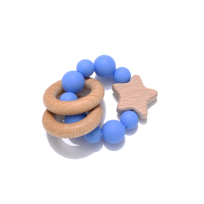 Baby Bracelet Rattles Teether Toys Wooden Girls Boys Infant Toddlers Beech Star Toy Silicone Beads Teething Accessories