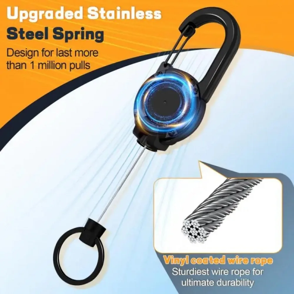 Retractable Heavy Duty Pull Reel Carabiner Key Chains Strong Steel Wire Rope Buckle Spring Key Ring Outdoor Sporty Keychain Tool