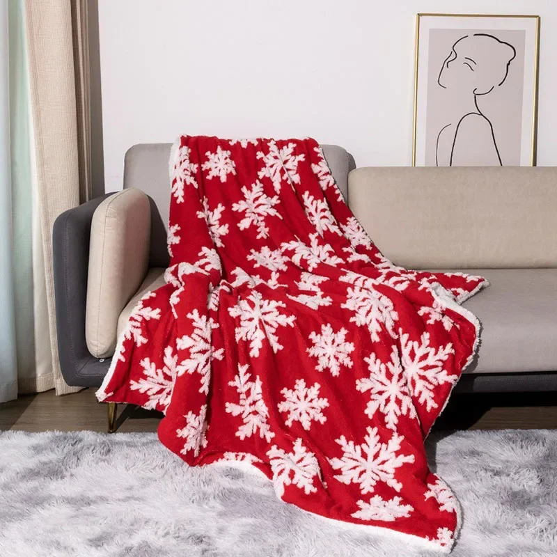 130X160Cm Snowflake Jacquard Plush Blanket Autumn and Winter Double-Layer Thick Warm Blankets Lamb Cashmere Shawl for Office Nap