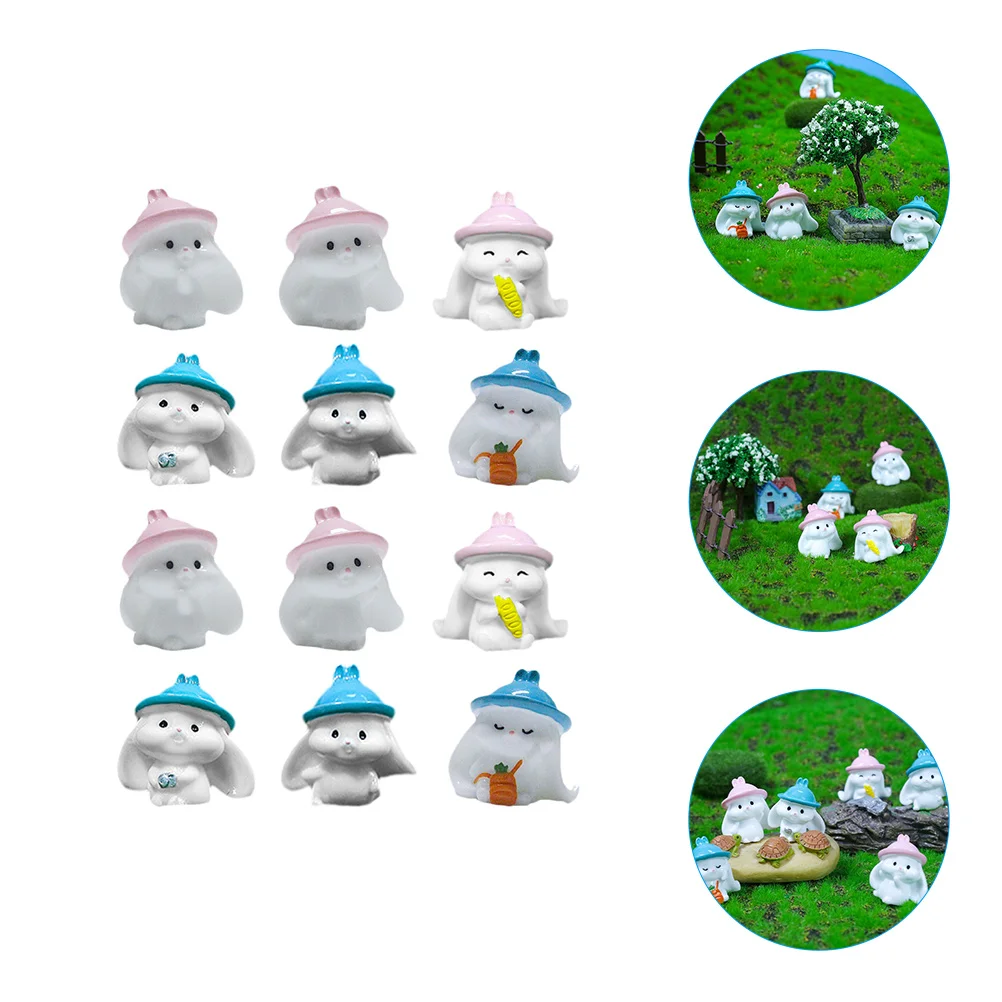 

12pcs Resin Bunny Lightweight Rabbit Garden Statues Cartoon Animal Ornament For Outdoor Yard Pond Decoration Small Garden Crafts