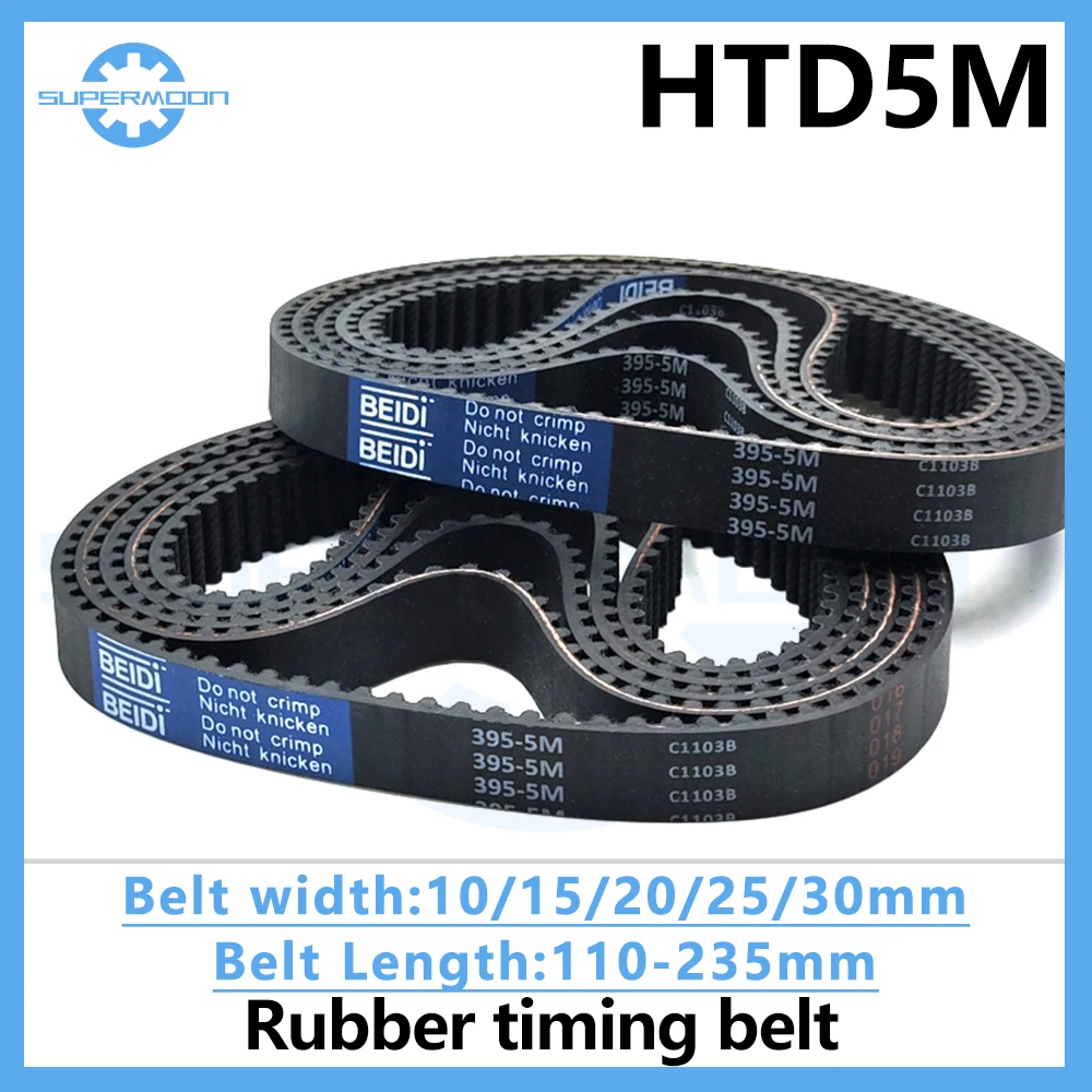 

HTD 5M Rubber Toothed Timing Belt Length 110 120 125 150 170 175 180 185 195 200 205 210 215 220 225 230 235mm Width 10mm-30mm