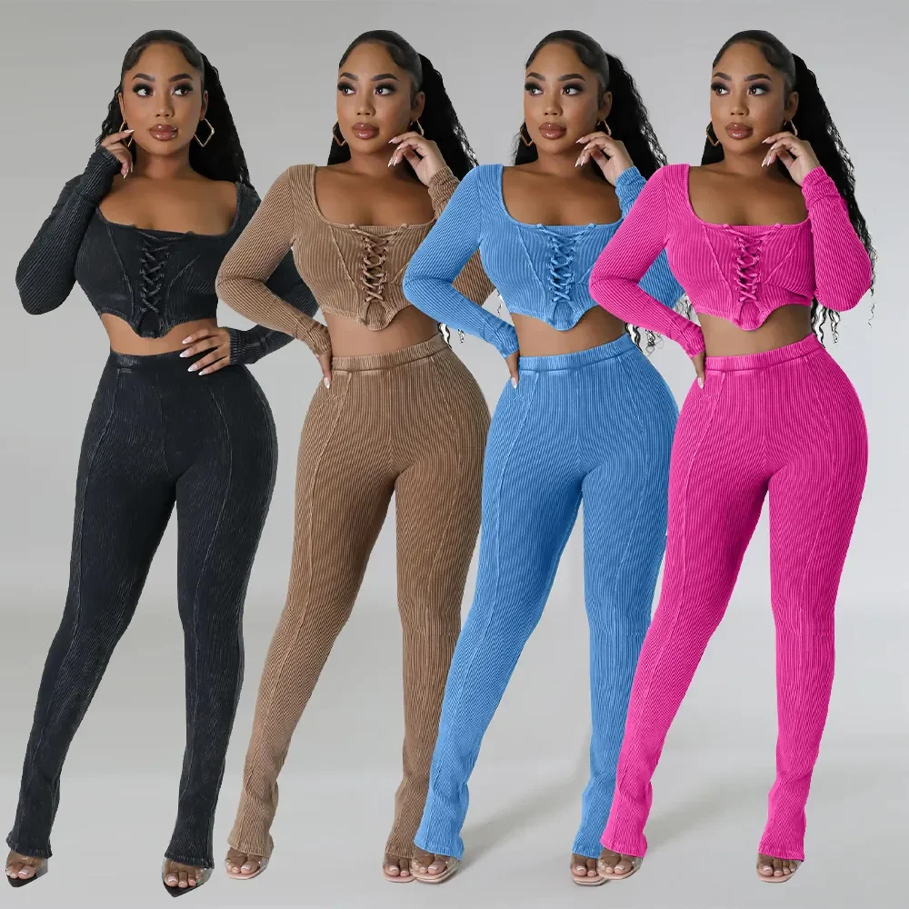 

Ribbed Elegant 2 Pieces Sets Outfits 2023 Women Fall Winter Clothes Sexy Women Tracksuits Joggers Hoodie Tops Two Piece Sets