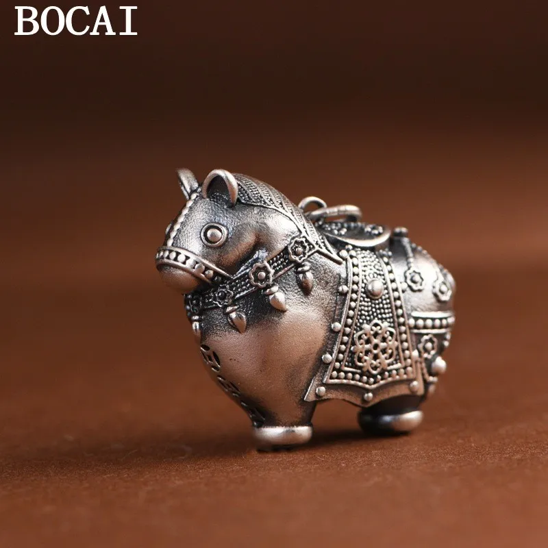 

BOCAI NEW S999 Sterling Silver Retro Fashion Chubby Luck Zodiac Horse Year Pendant