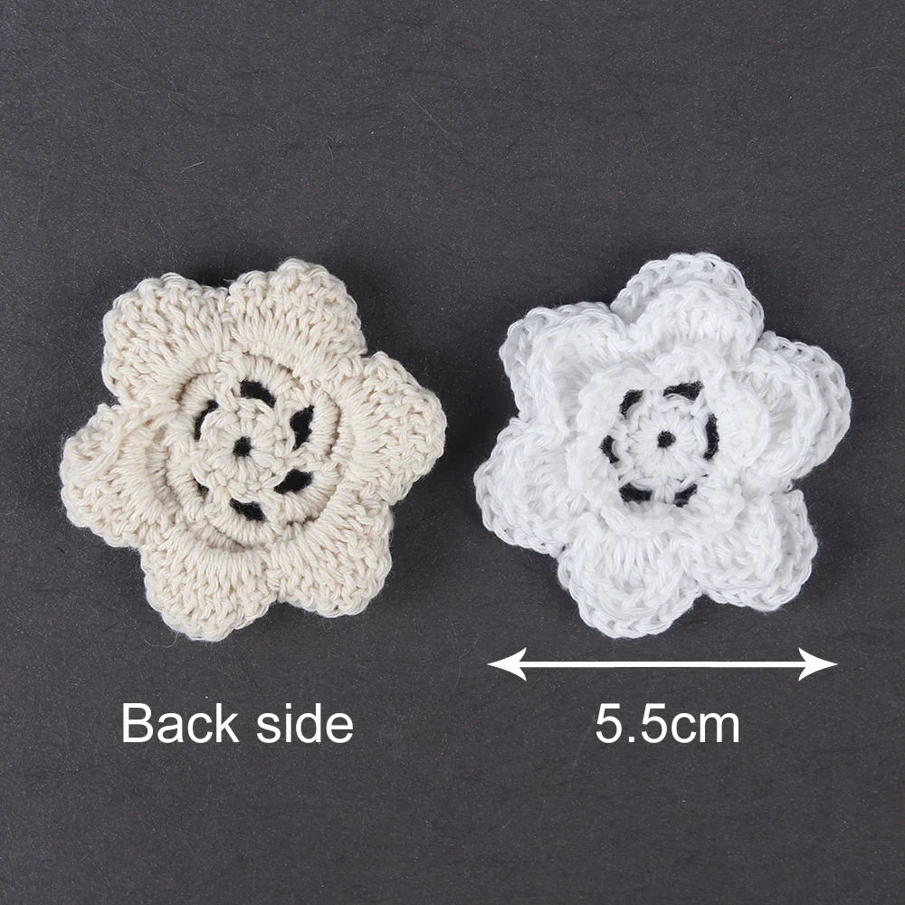 10Pcs Mini 3D Handmade Flowers Cotton Crochet DIY 55MM  Applique Baby Hair Clip Hat Headwear Crafts Patches Clothing Accessories