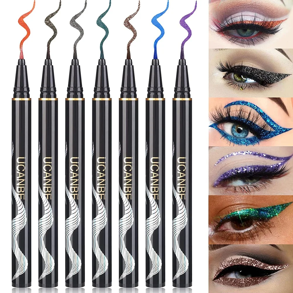 

UCANBE 7pcs/lot Liquid Eyeliner Virbant Metallic Shimmer Eyeliner Pen Waterproof Glitter Eye Liner Colored Women Eye Makeup