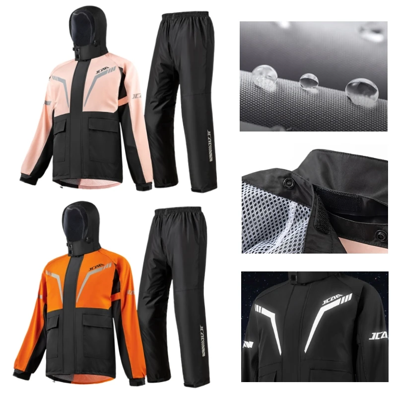 

JCAA Unisex Waterproof Windproof Motorcycle Pants Raincoat Suit Bike/Motorbike Night Reflective Riding Jacket Raincoat
