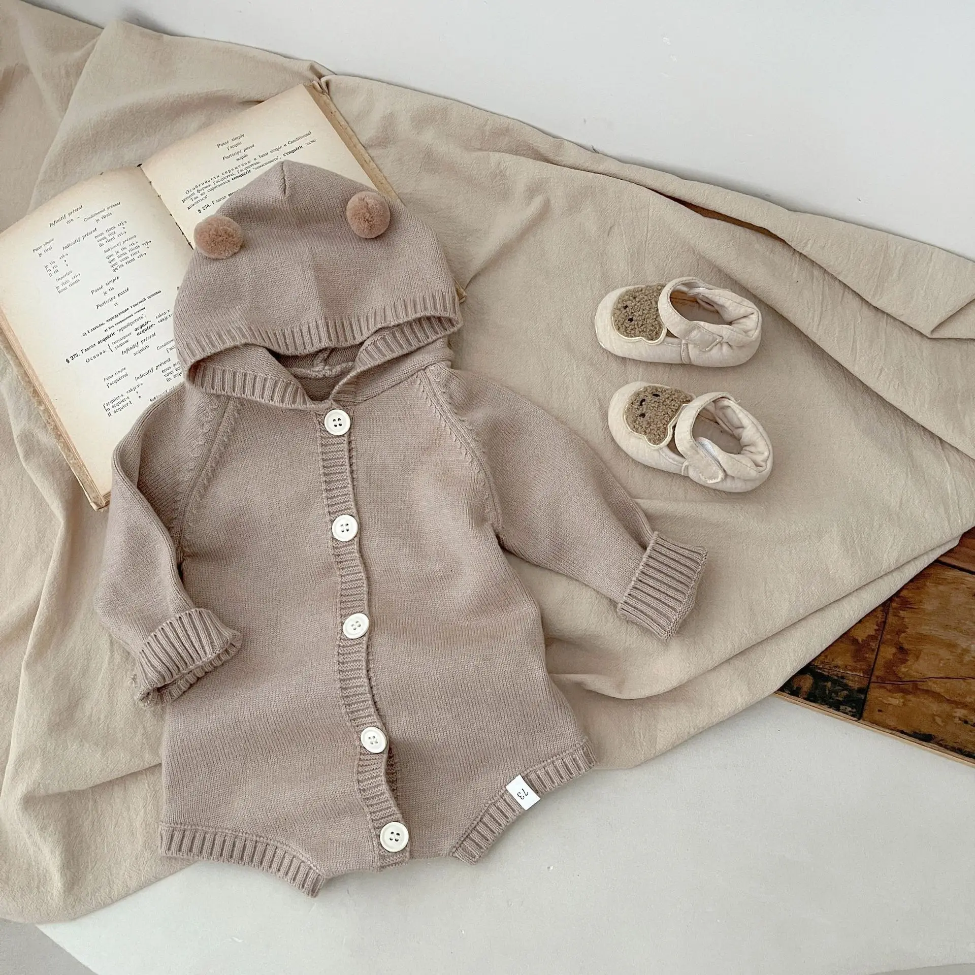 Pakaian bayi bordir, Jumpsuit benang rajut bayi musim gugur dan musim dingin, Hoodie lucu untuk bayi baru lahir