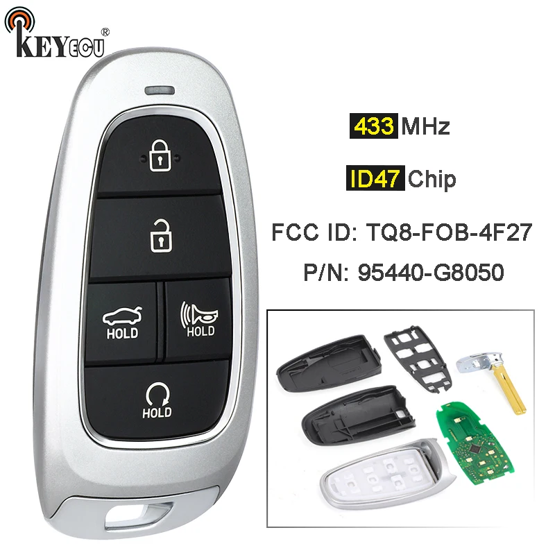 KEYECU 433MHz ID47 Chip PN: 95440-G8050 FCC ID: TQ8-FOB-4F27 Keyless GO Smart Remote Key Fob for Hyundai Grandeur 2021-2022