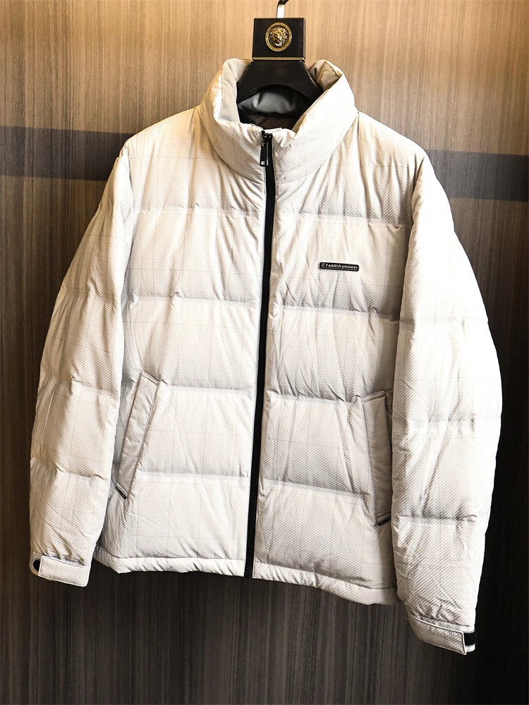 

Повседневная мужская пуховая куртка высокого качества с пушистым теплым воротником-стойкой, осень-зима, полиэфирное волокно, модная городская уличная одежда