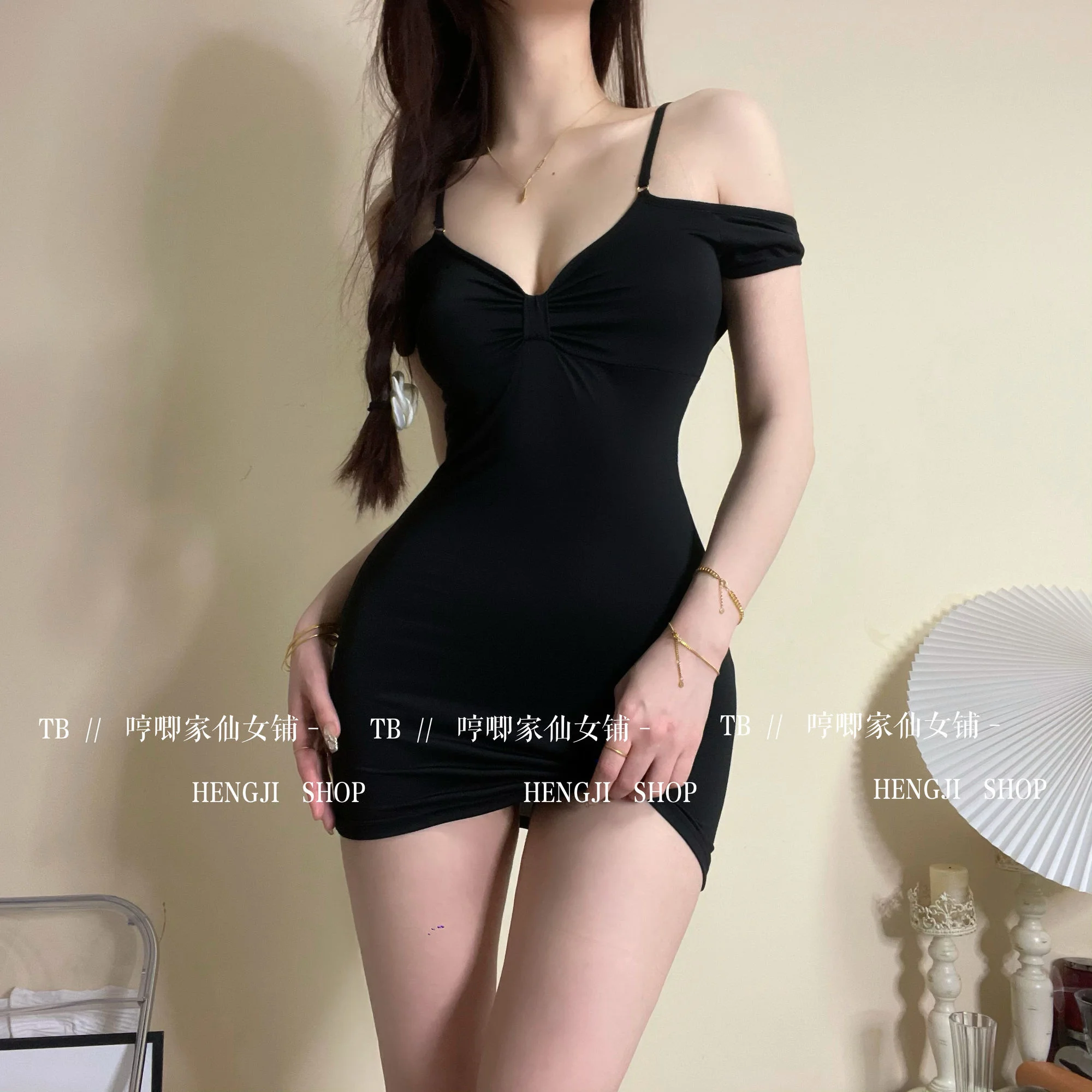 Vestido negro exótico para mujer, minicamisola coreana Sexy, Tops con ancla, Espalda descubierta, B845, verano, 2023