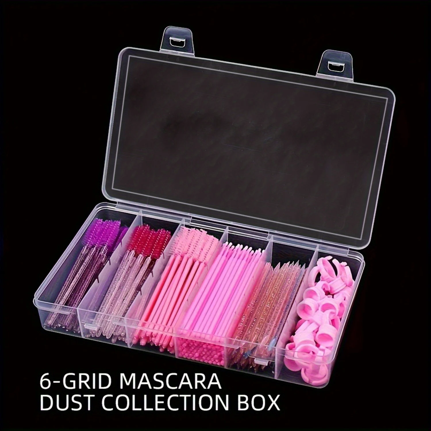 1個の透明な6区画まつげエクステンション収納ボックス |   接着剤、ピンセット、ツール用のスナップ蓋付き耐久性のあるプラスチック製メイクアップオーガナイザー