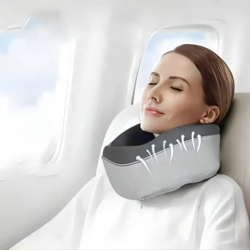 Almohada de viaje para el cuello, cojín duradero en forma de U, portátil, plan de aire indeformable