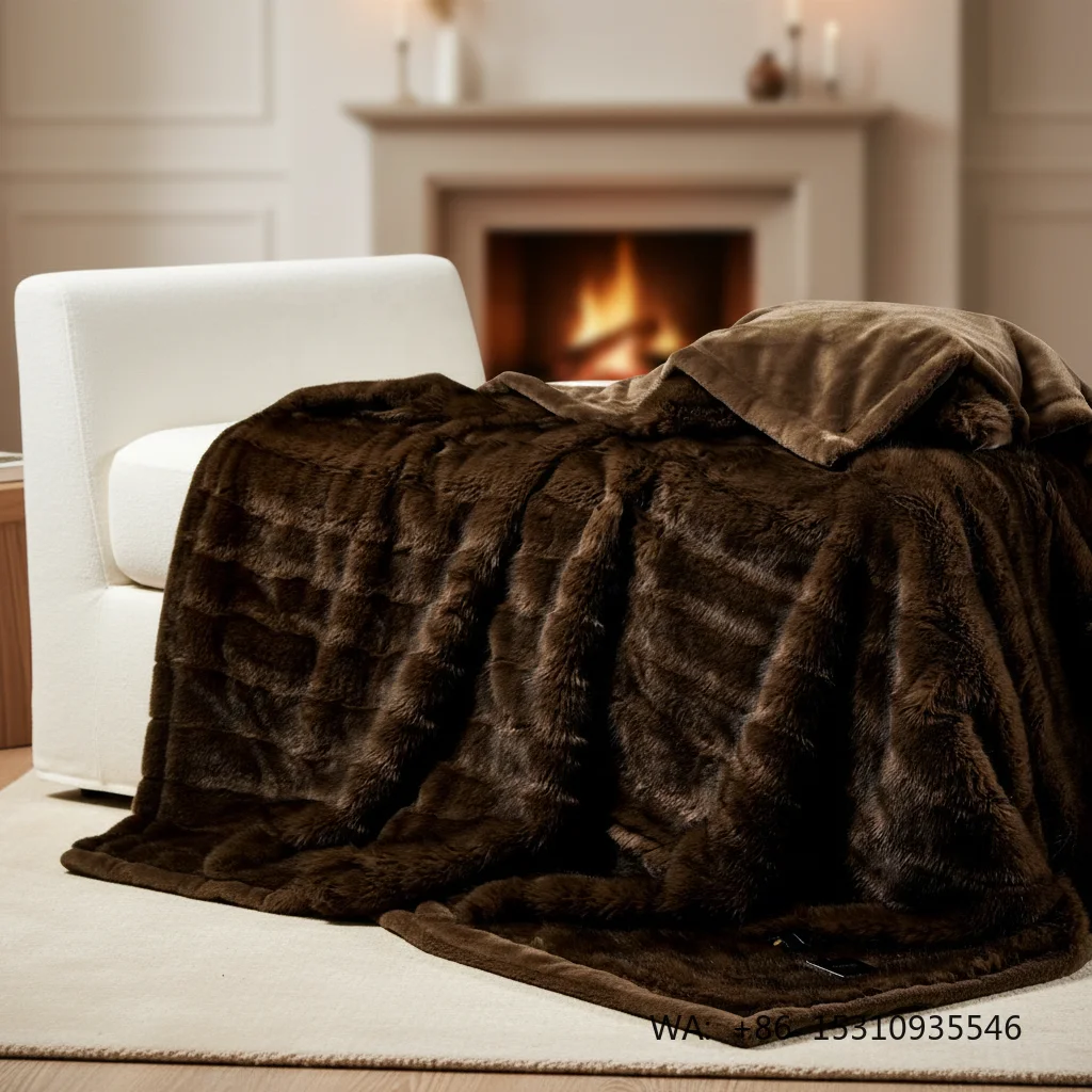 2026 New Fox & Imitation Mink Fur Throw Blanket Polyester Material Winter European American Style Luxury Blanket