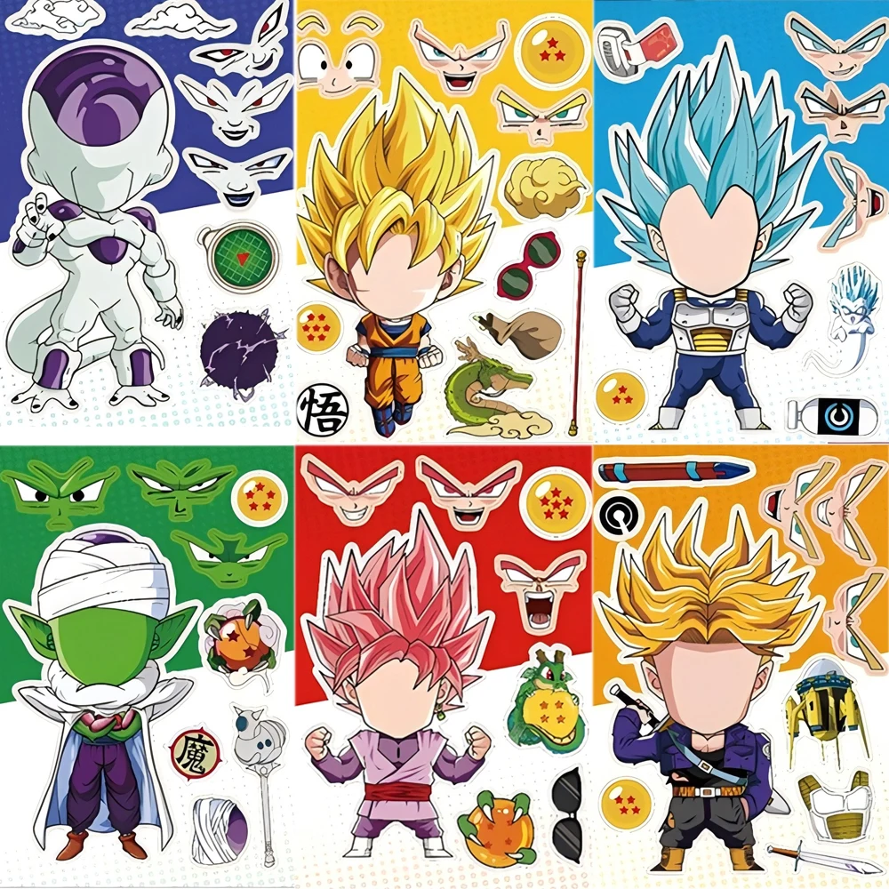 8/16sheets Cool Anime Dragon Ball Make a Face Puzzle Sticker