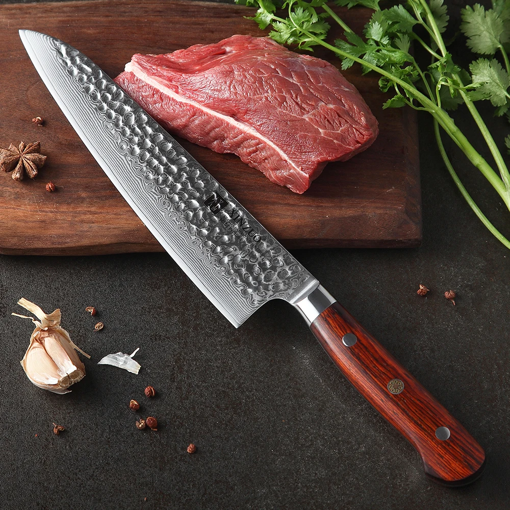 XINZUO 8.5\'\' inches Chef Knife with Rose Wood Handle VG10 Damascus Steel Razor Sharp Blade Strong Hardness Kitchen Knife