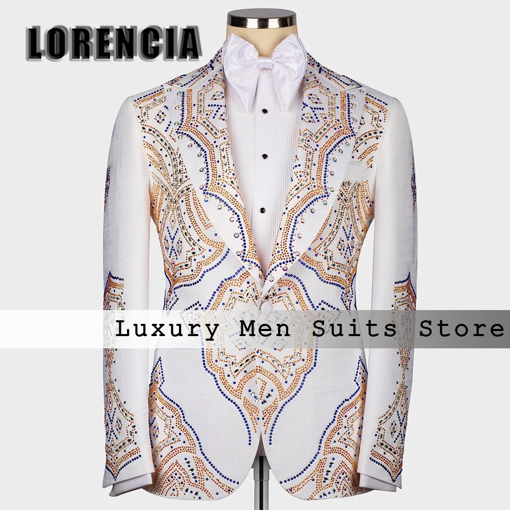 

Luxury Beading Men Suits Rhinestone 3 Pieces Wedding Suit for Groom Customized Single Breasted Blazer Pants Vest terno masculino