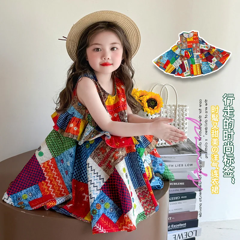 

Little Girls Dress Kids Classic A-Line Dress With Bohemian Design Princess Summer Sleeveless Dress Baby Girls Outfit Size 2-9Y