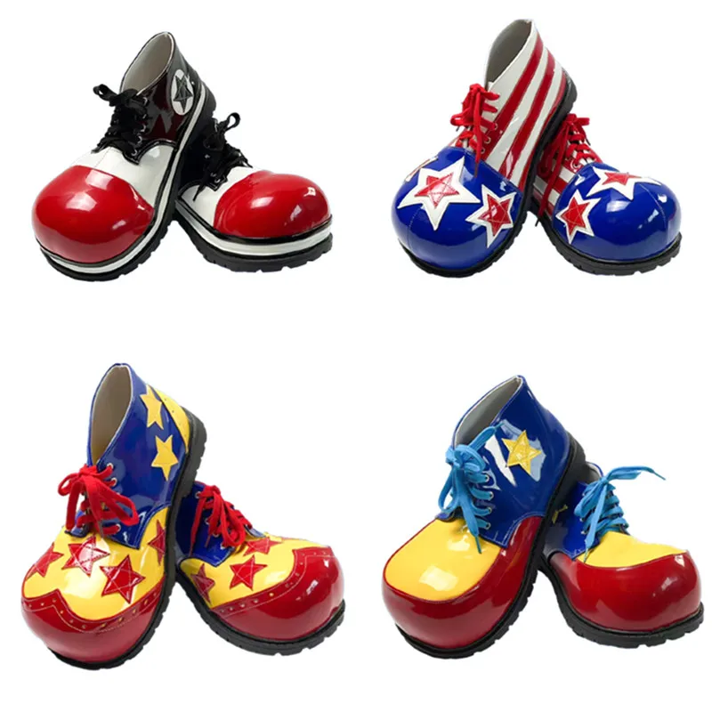 Zapatos de payaso grandes de 34cm para adultos, accesorios de Joker de Halloween, botas mágicas para actuaciones, suministros de fiesta, 19 estilos