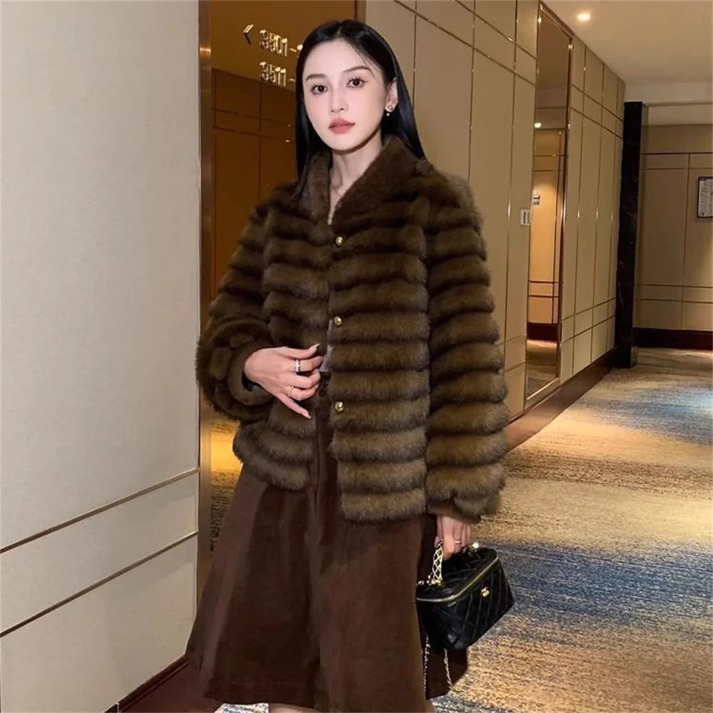 Faux Mink Furฤดูหนาวสําหรับผู้หญิงLapel Faux Furเสื้อแจ็คเก็ตผู้หญิงPlushผู้หญิงStreetwearเสื้อใหม่โดยเฉพาะผู้หญิงWinte