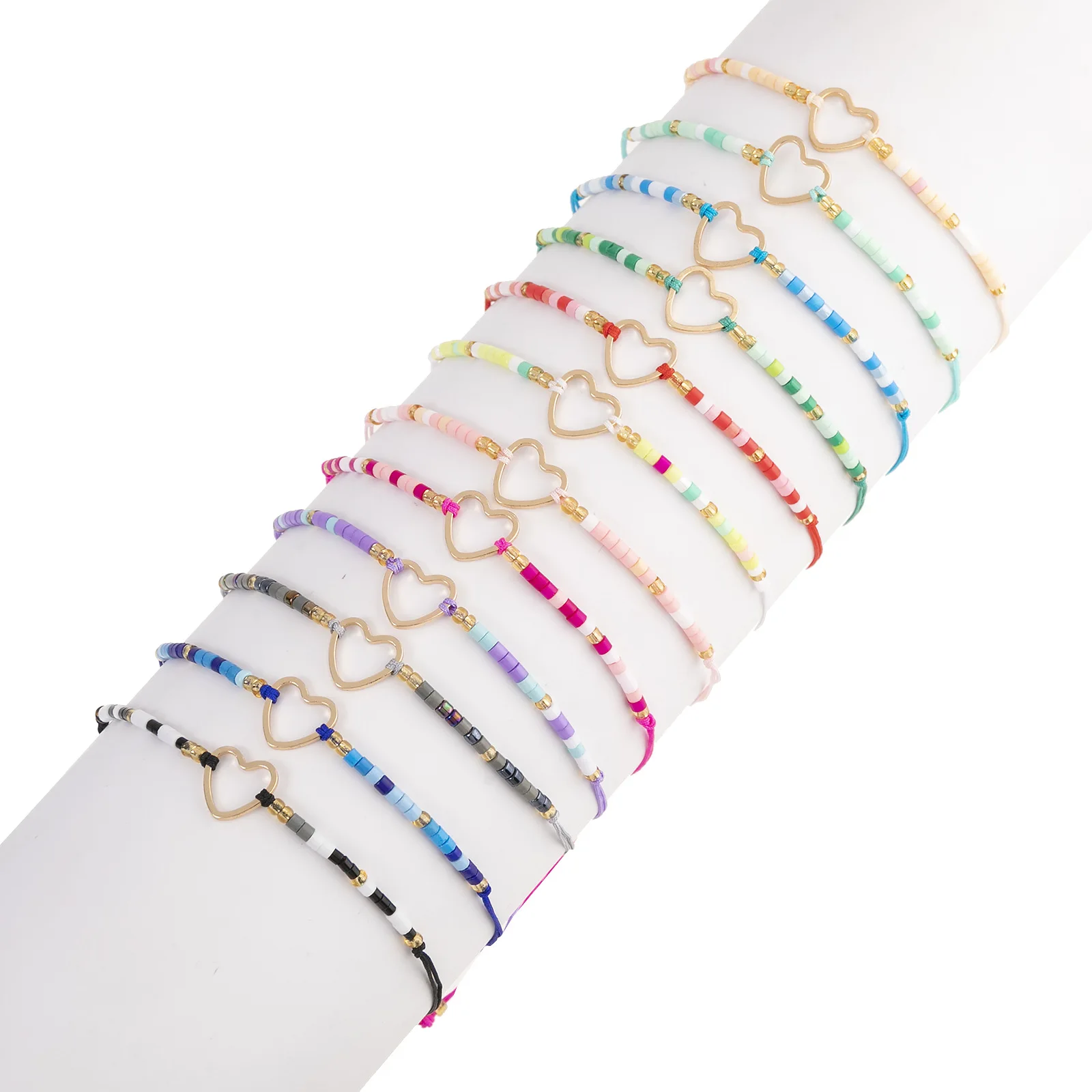 12 قطعة/المجموعة اليدوية قابل للتعديل كريستال البذور الخرز اليد مجوهرات الجوف القلب سحر سوار كيت للنساء والفتيات #1