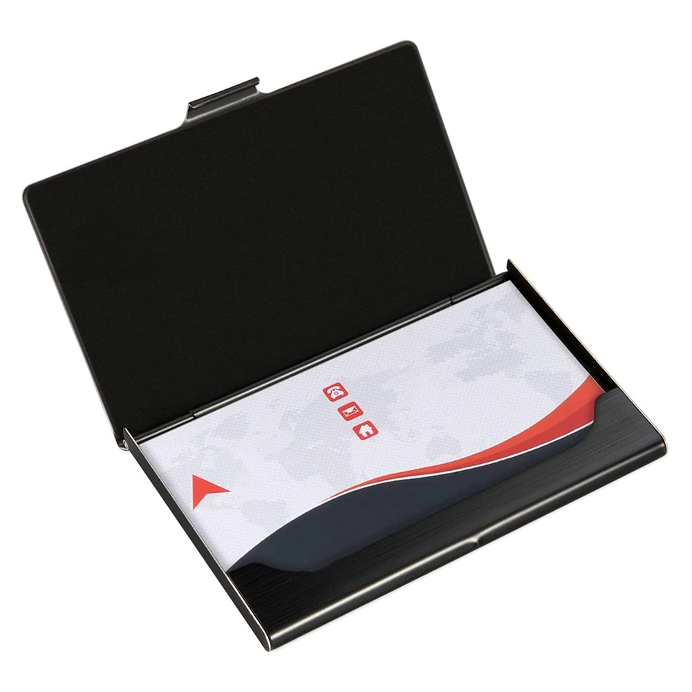 حامل بطاقة عمل مع جيب معدني ، حافظة بطاقة عمل رفيعة ، محفظة اسم ، نمط مشبك مغلق ، أسود