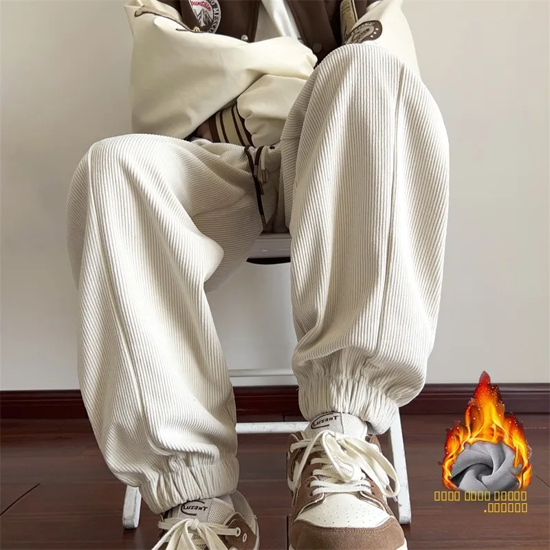 

Мужские вельветовые спортивные брюки, утепленные, теплые, осенне-зимние, с низкой талией, свободного кроя, повседневные, модные, винтажные