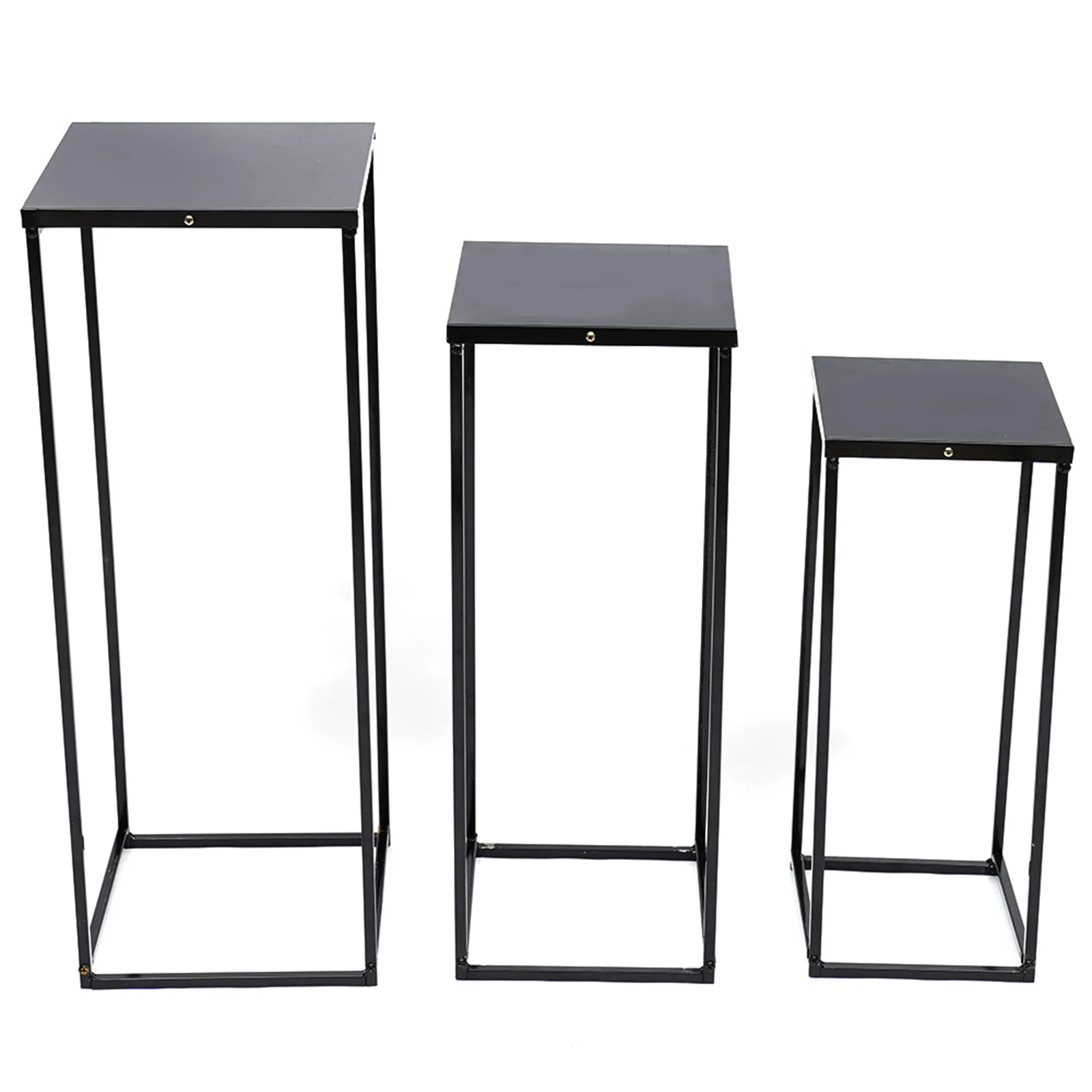 3pcs Black Square Metal Stand Geometric Flower Rack Table Centrepiece Display Rack Column Wedding Living Room & Patio Decor