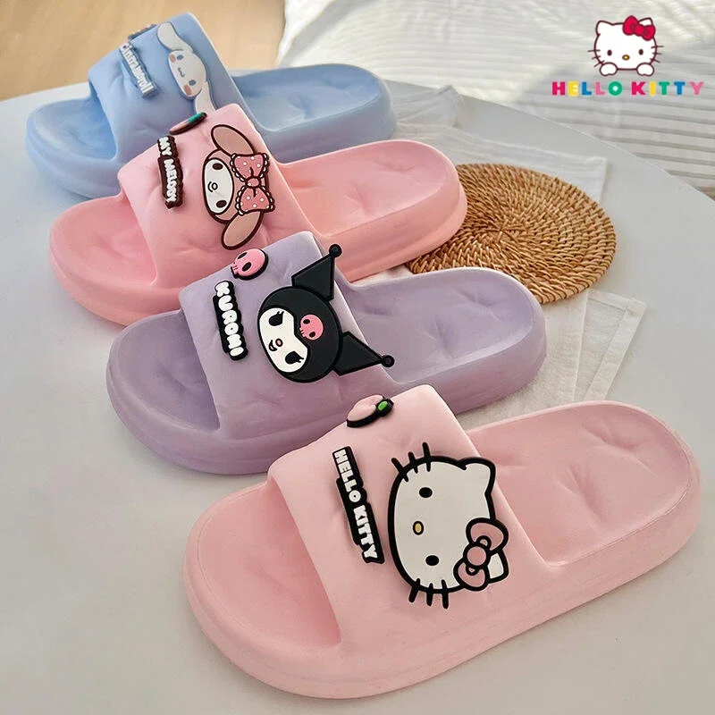 

Sanrio Hello Kitty Slippers Shoes Cute Kuromi Cinnamoroll My Melody Women Summer Non Slip Bathroom Shower Slippers Beach Shoes