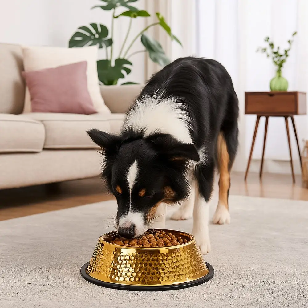 

Large Capacity Pet Feeding Bowl Gold Plated Anti Slip Dog Food Basin Stainless Steel Metal Cat Food Dish For Dogs Cats