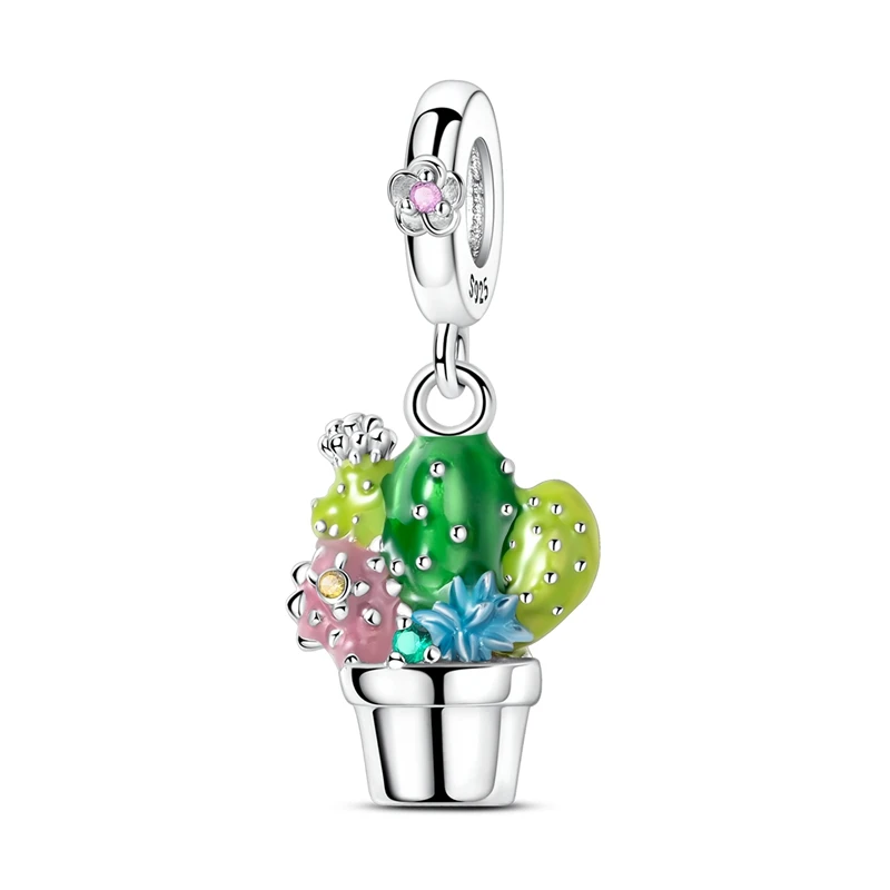 

925 Sterling Silver Cactus Succulent Charms Pendant For Women Fit Original Bracelet DIY Jewelry Gifts