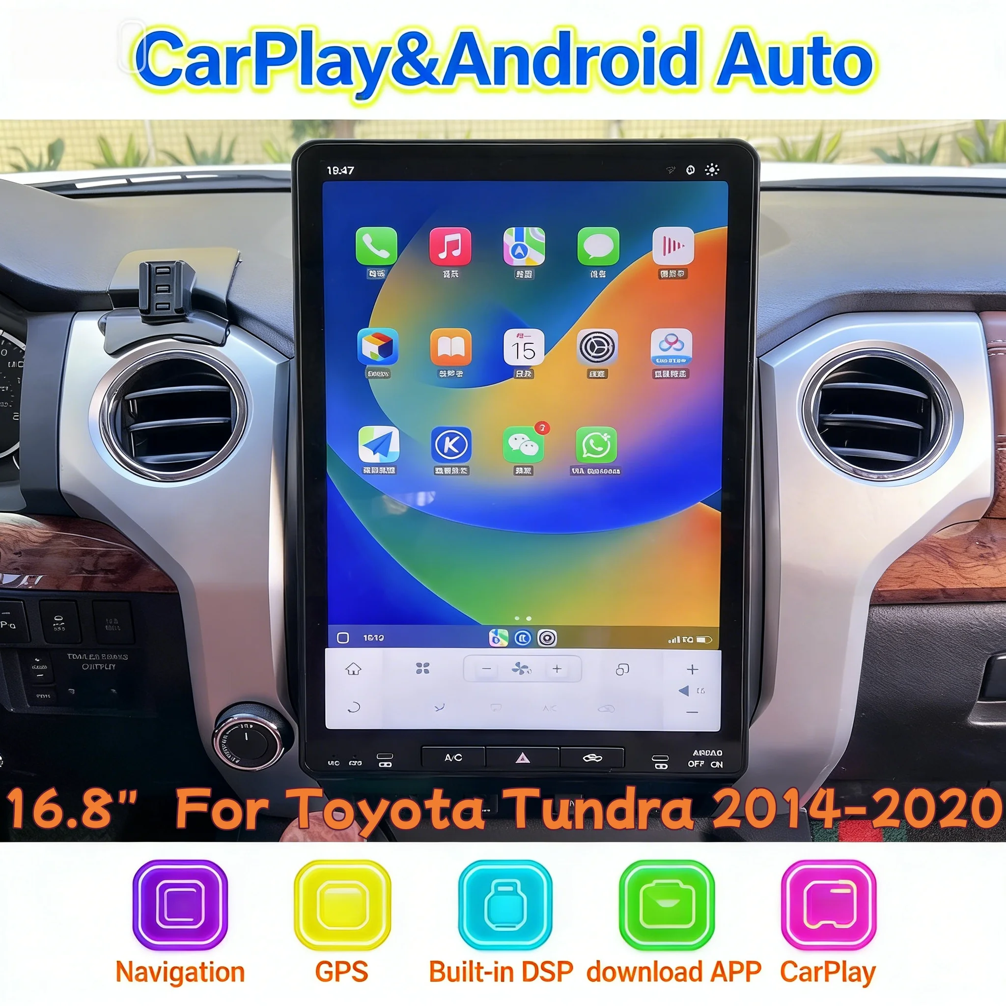 

Android Auto 2K Screen Car Radio BT5.0 Multimedia Video Player For Toyota Tundra 2014-2020 Wireless CarPlay Autoradio 16.8 inch