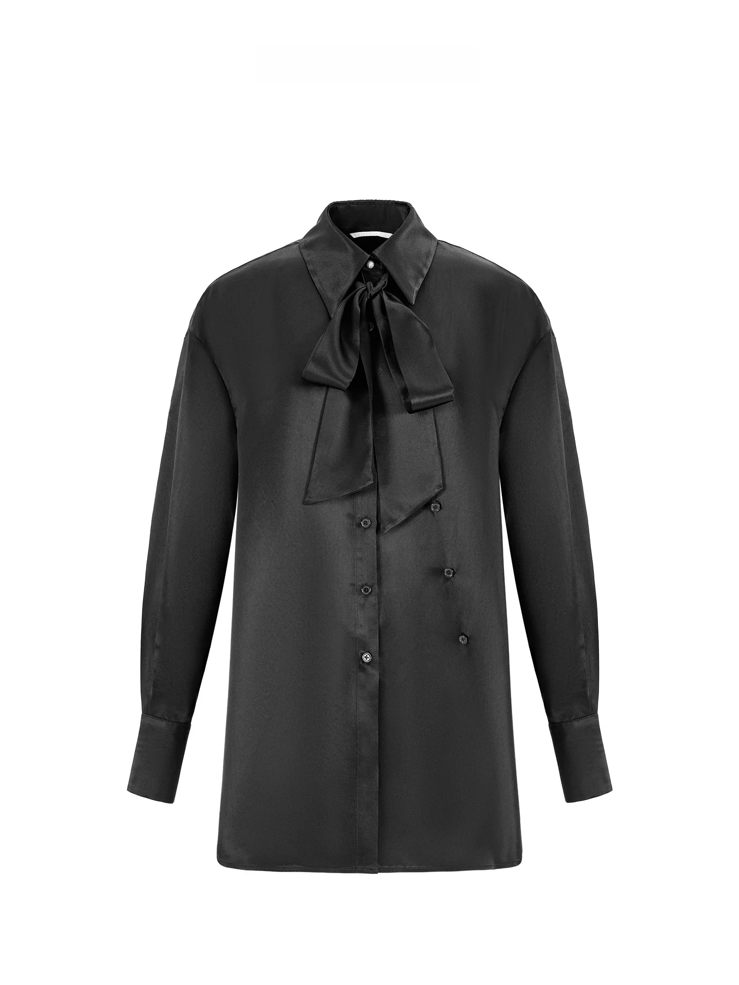 

Maggie Ma Black Sash Drapey Shirt Top Vintage Style Women's Long Sleeve Warm Fitted Shirt 833S Acetate Fiber