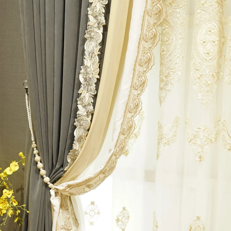 

American style simple luxurious high-end atmospheric modern embroidered curtains Curtains for Living dining room bedroom