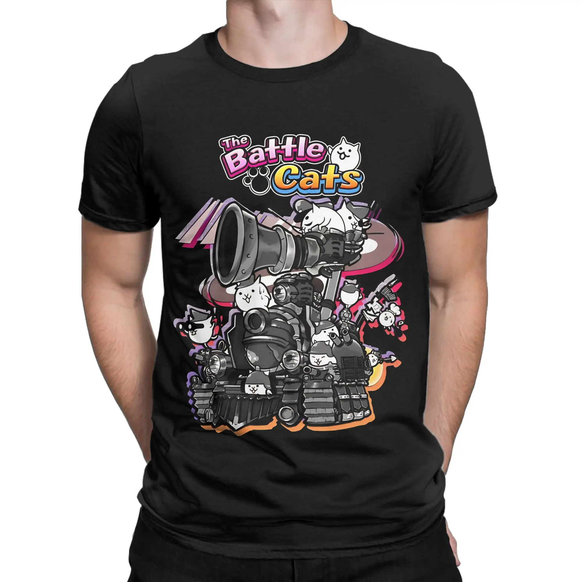 Funny Feline Character Classic The Battle Cats Graphic 100% Cotton T-Shirt Tops Tees For Men