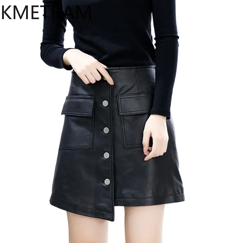 KMETRAM Real Sheepskin Genuine Leather Skirts Autumn Women Clothing 2024 New Arrivals High Waist Skirt Short Skirt Топ С Юбкой