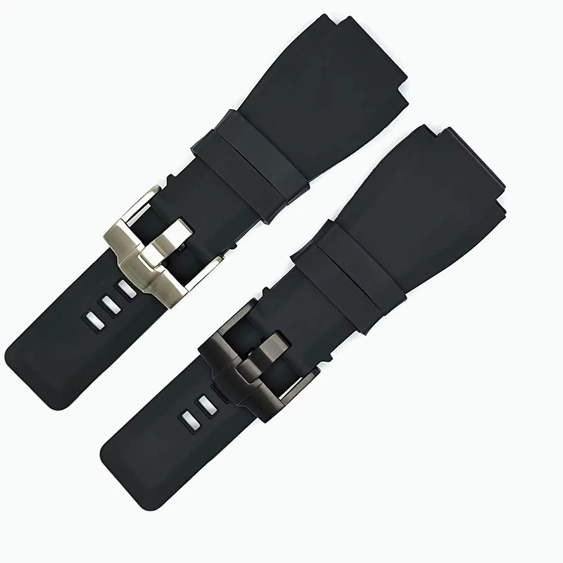 Durable Black Convex Mouth Silicone Rubber Watchband 24mm Blue Pin Clasp Logo Strap Fit For Bell Ross BR01 BR03 Watch Stock Sale