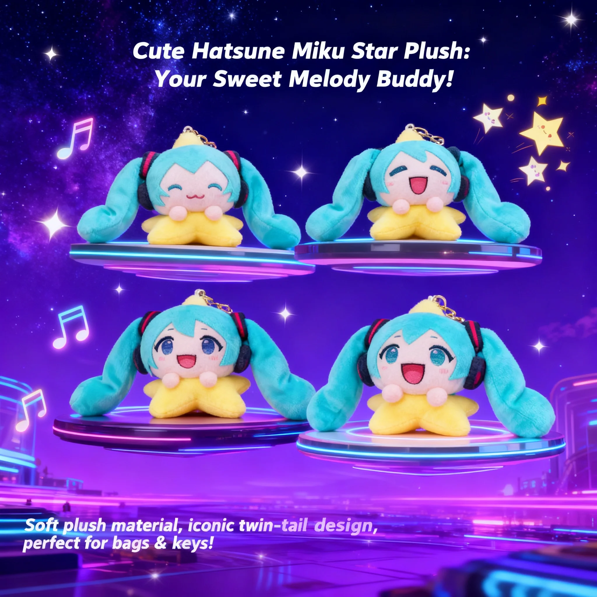 Cute Kawaii Hatsune Miku Plush Toy Keychain Cartoon Doll Stuffed Animal 4 Inch Figure Wholesale Anime Character Collectible