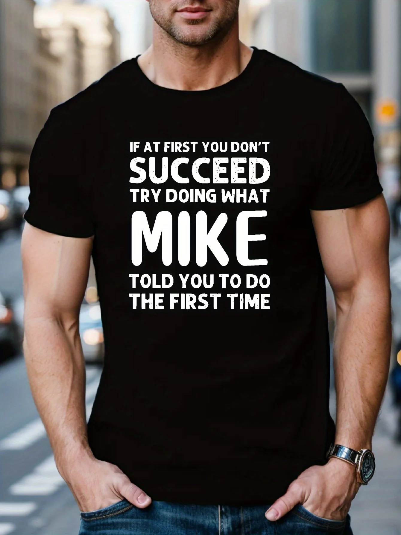 

Successful Mike Printed Men's Casual Short Sleeve T-Shirt - Motivation Quote Design, Crew Neck, Comfortable Fit, Lightweight