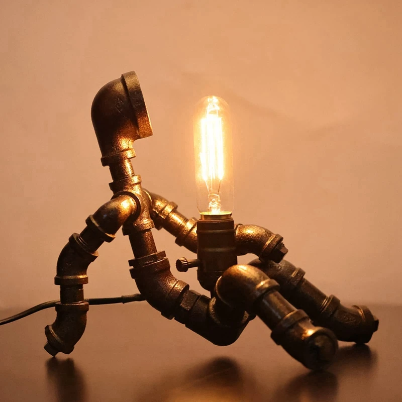 Steampunk Table Lamp,Robot Design Industrial Water Pipe Lamp, Retro Decoration, Personalized