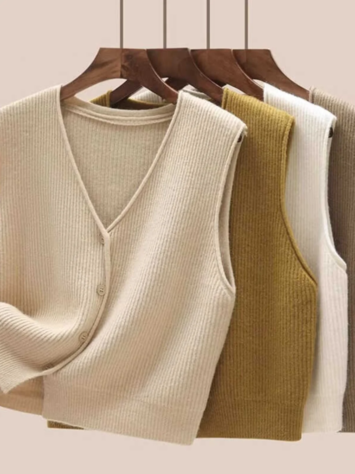 

Women's V-Ne Knitted Sweater Vest Outerwear Cardigan Fall 2024 New Sle Layering Top Faion Versatile Basic Sle Pure Color